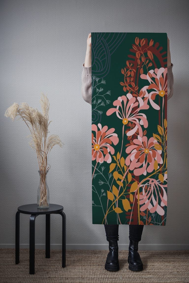 Alfons Mucha floral illu green behang roll
