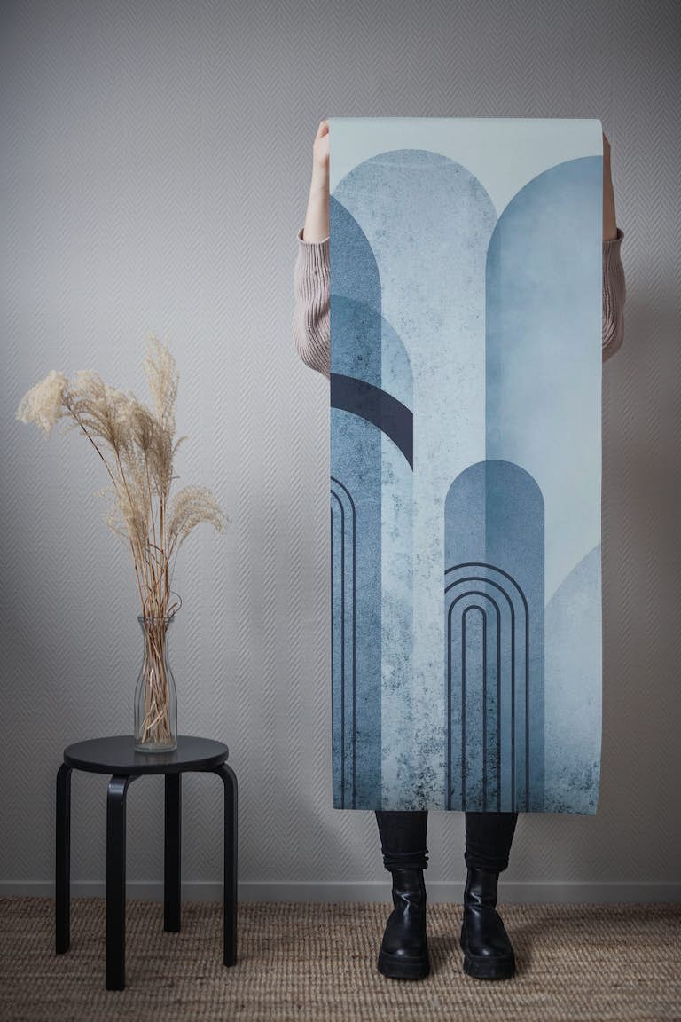 Blue Mid Century Arches behang roll