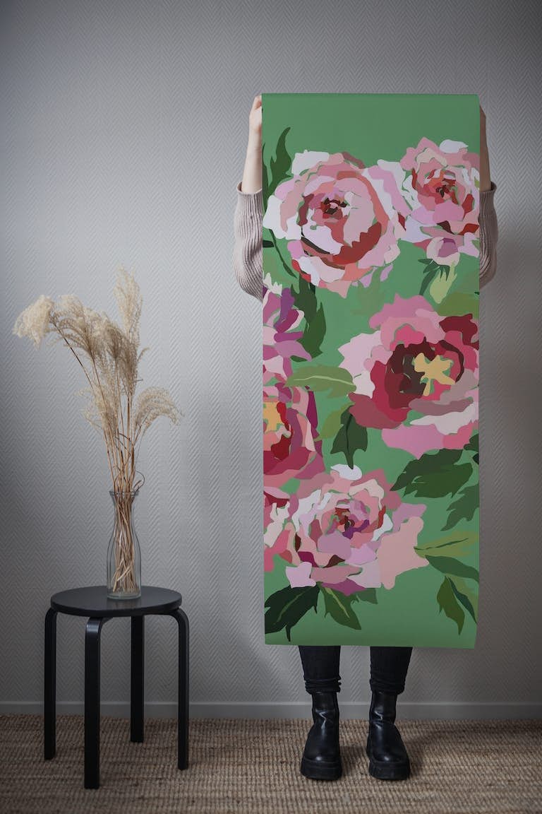 Peony vintage mint bckg tapety roll
