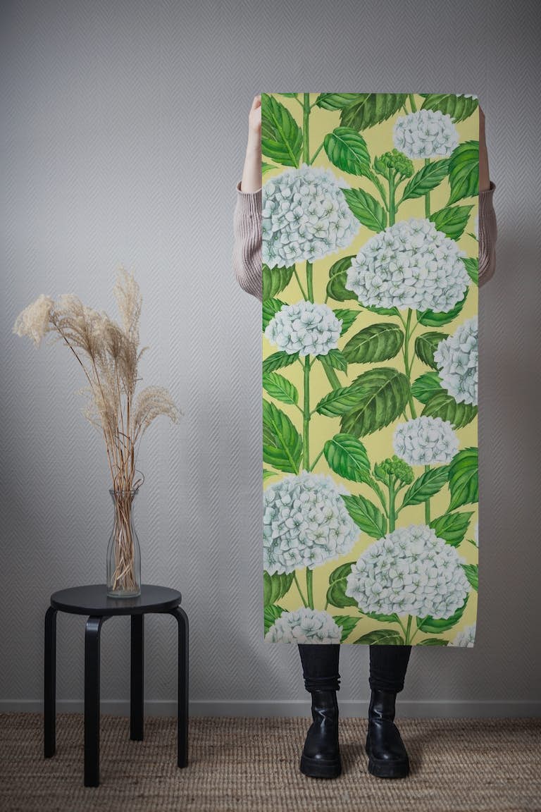 White hydrangea watercolor1 wallpaper roll