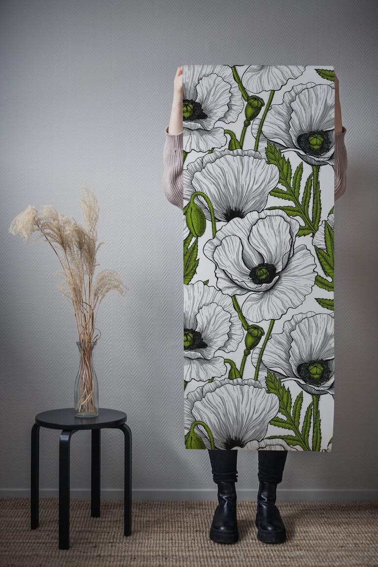 White poppy garden 3 wallpaper roll