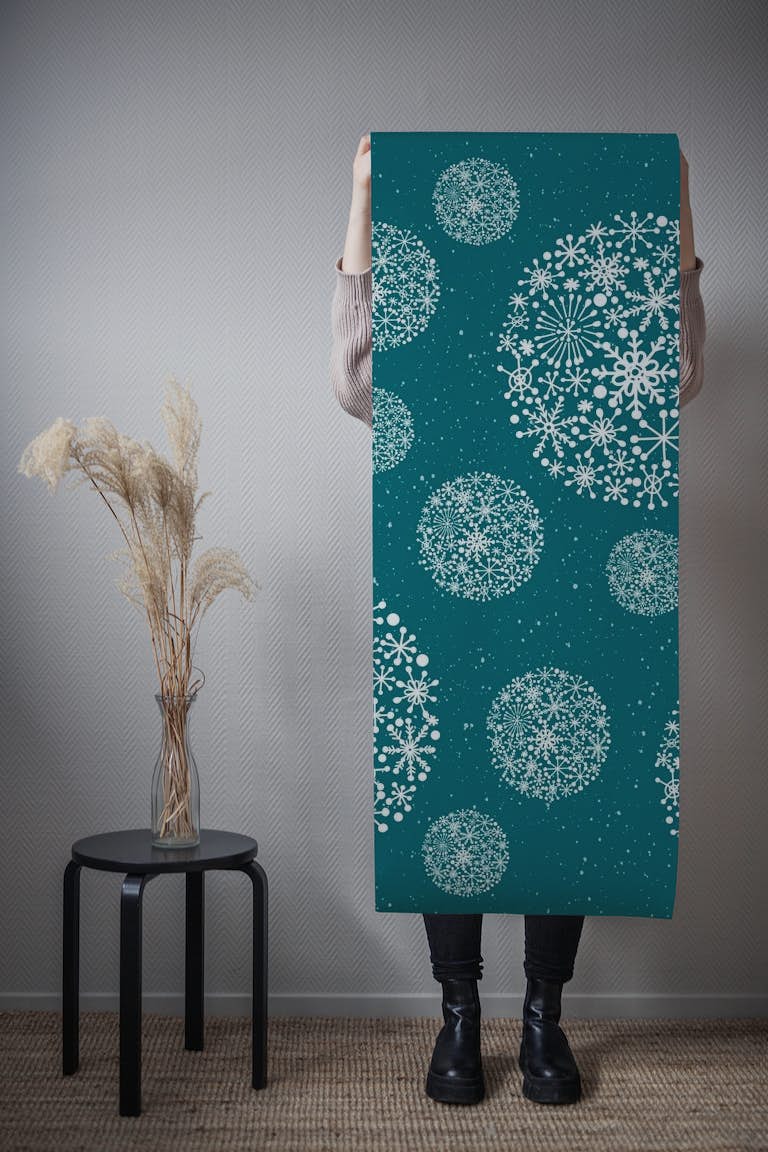 Snowflakes Teal tapety roll