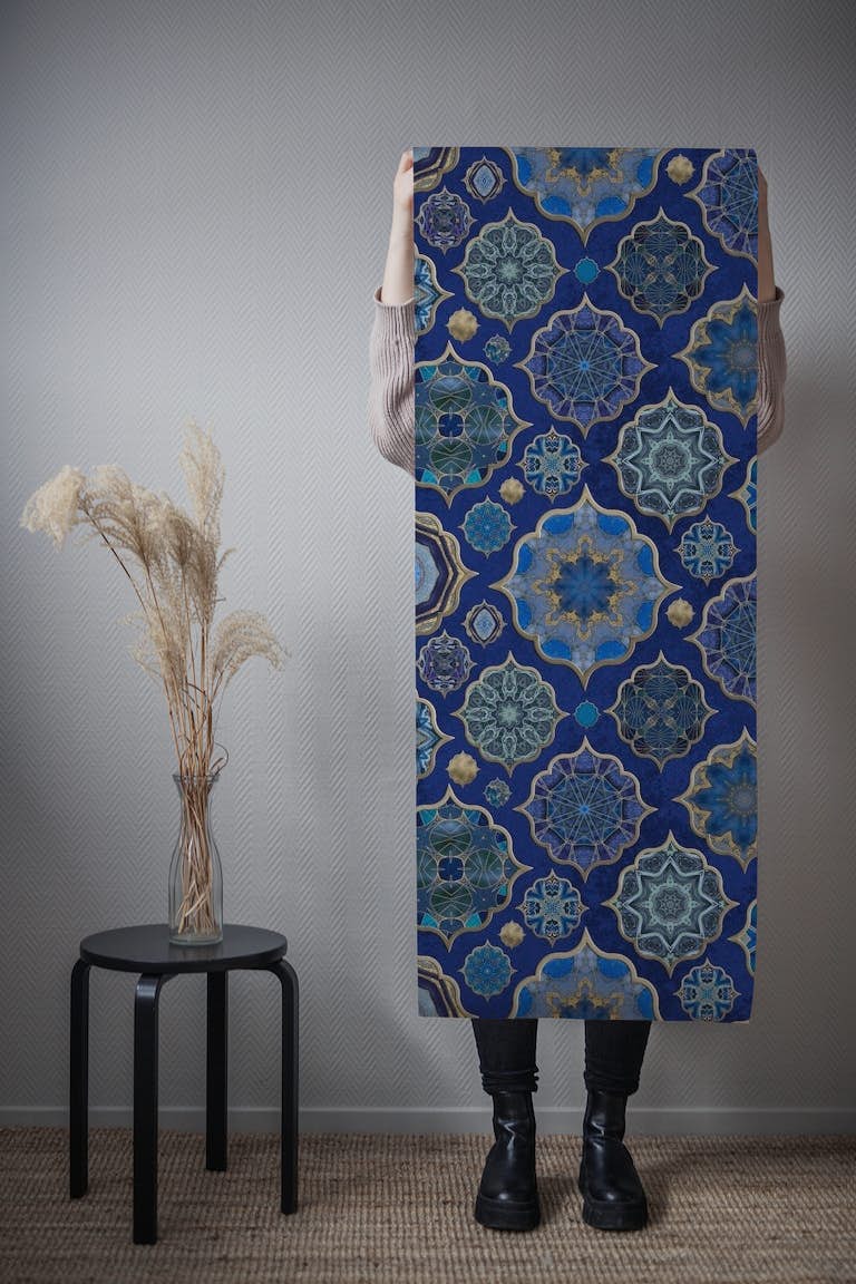 Blue Moroccan Tile Elegance 2 papel de parede roll