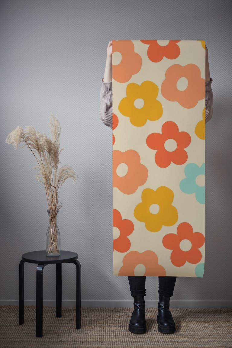 Retro Daisies 1960s Colors behang roll