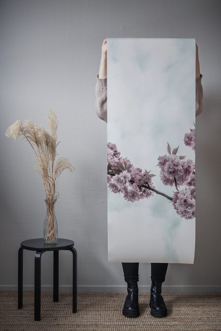 Cherry blossoms with sky view behang roll