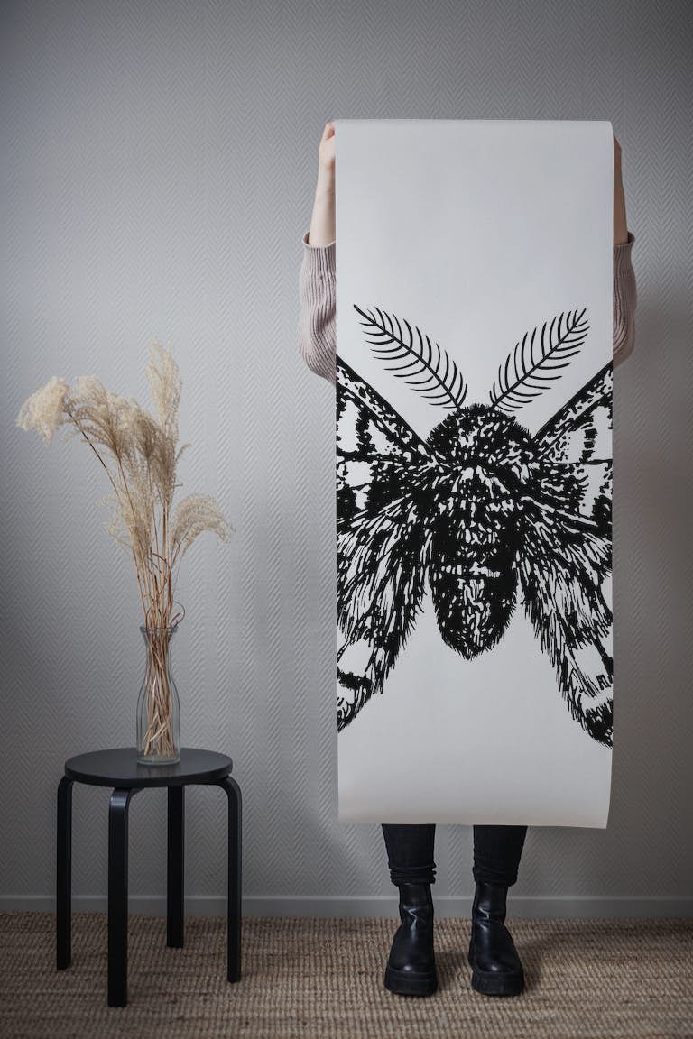 Emperor moth drawing wallpaper roll