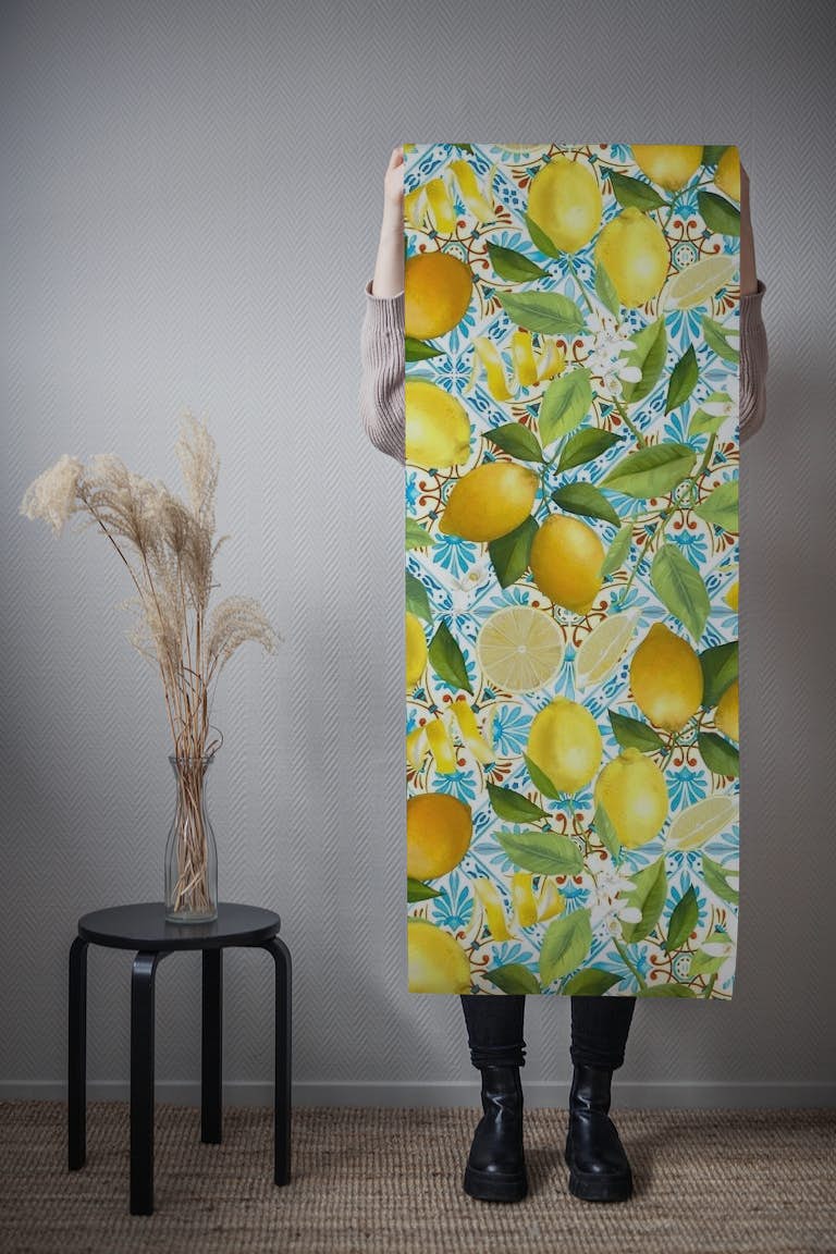 Mediterranean Tiles And Fruits wallpaper roll