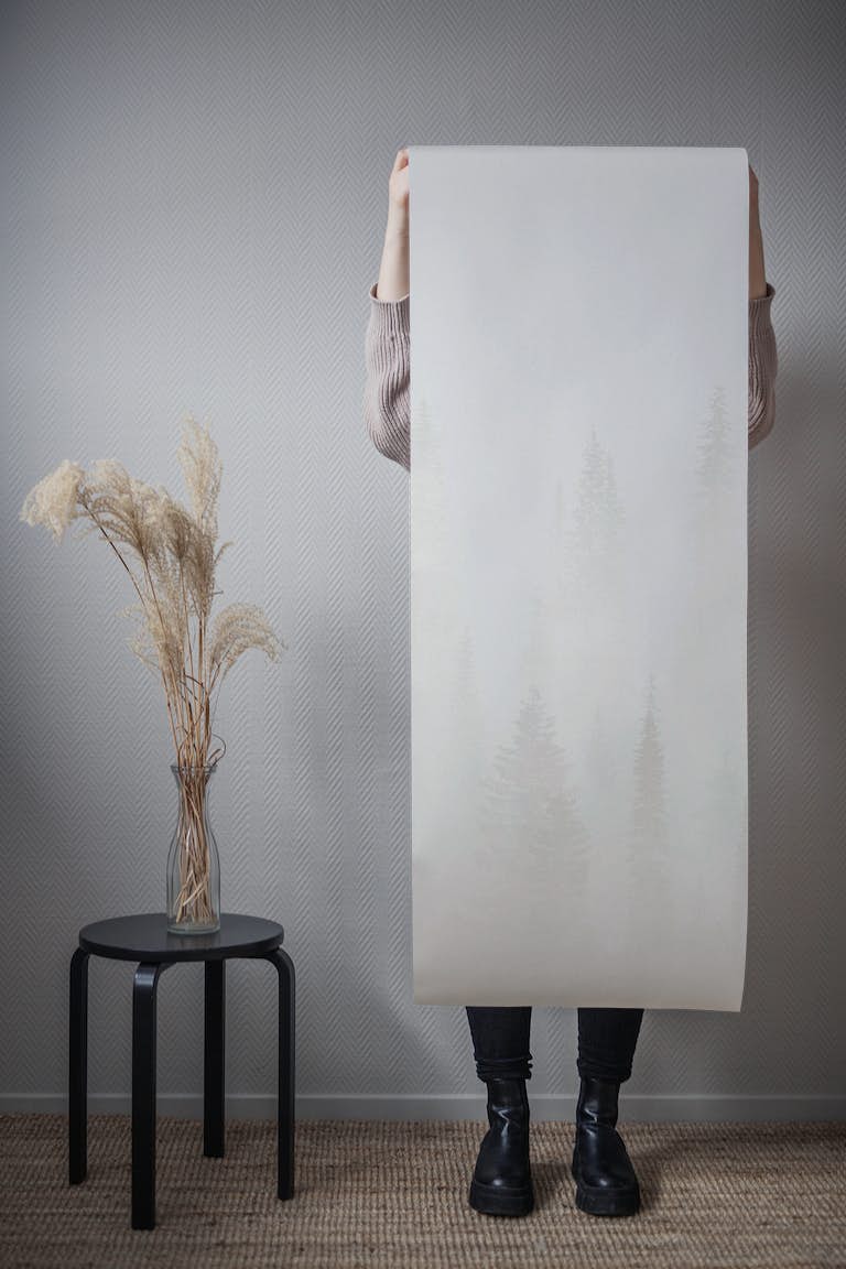 Misty forest soft gray wallpaper roll