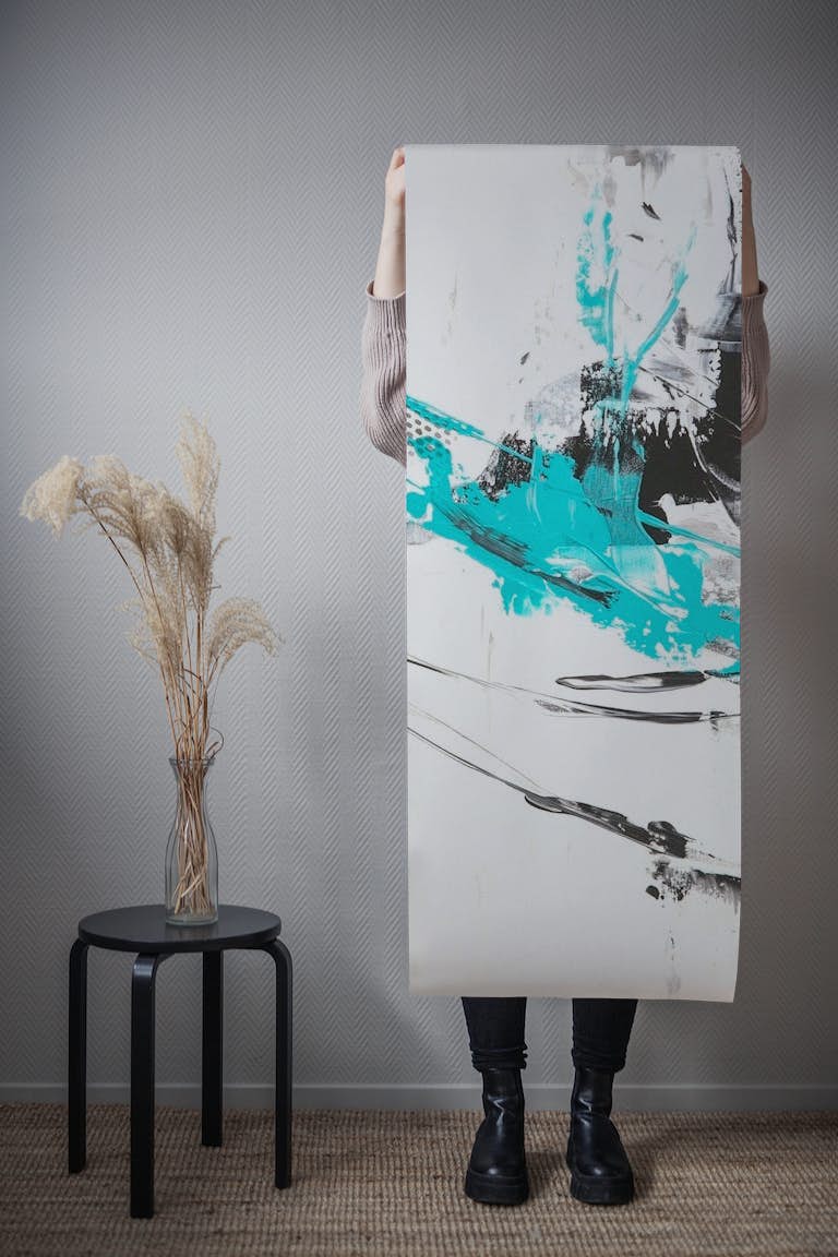 Painting Abstract Teal White tapet roll