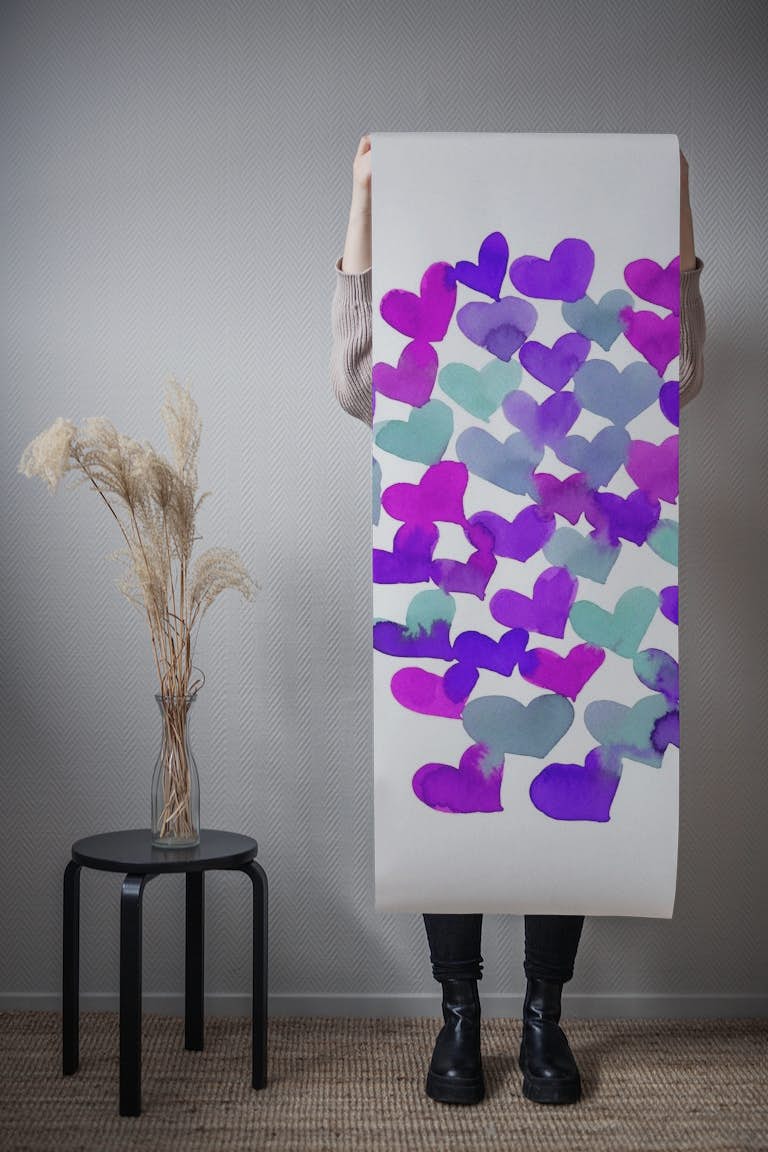 Melting hearts aqua and purple wallpaper roll