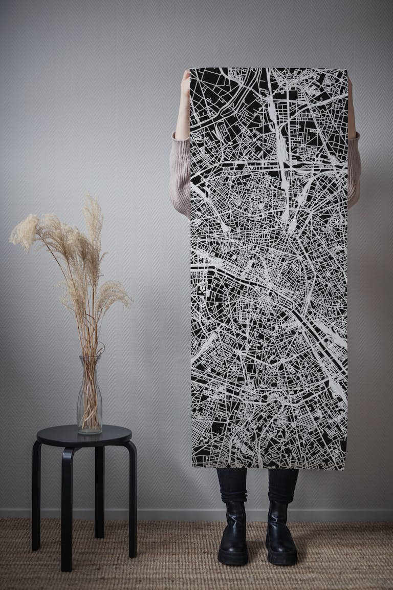 Paris Black Map wallpaper roll