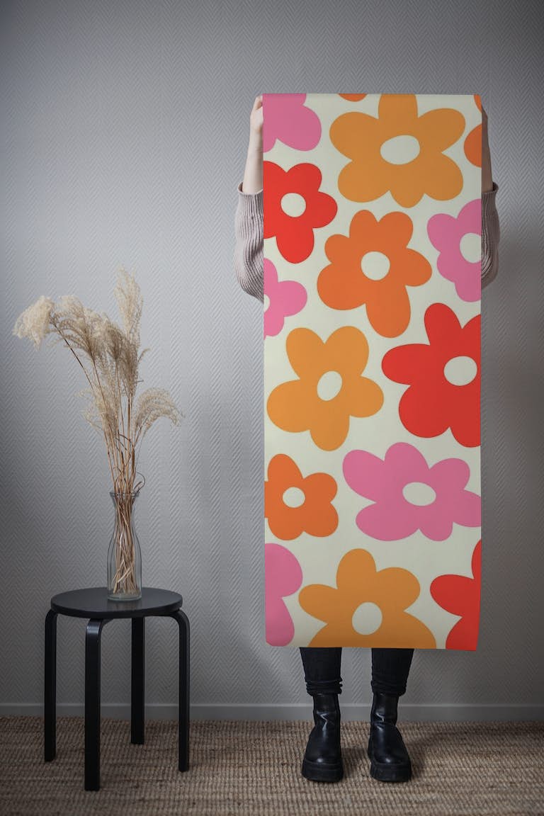 Groovy Retro Flowers 70s Color tapete roll