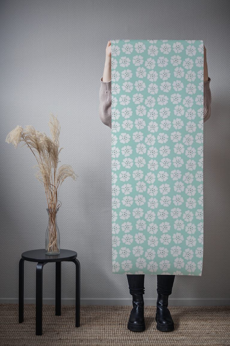 Minty floral behang roll