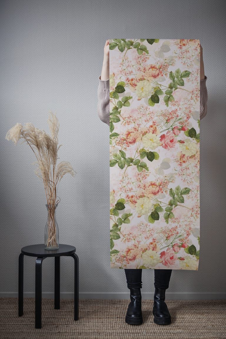 Vintage Blush Redouté Roses tapety roll