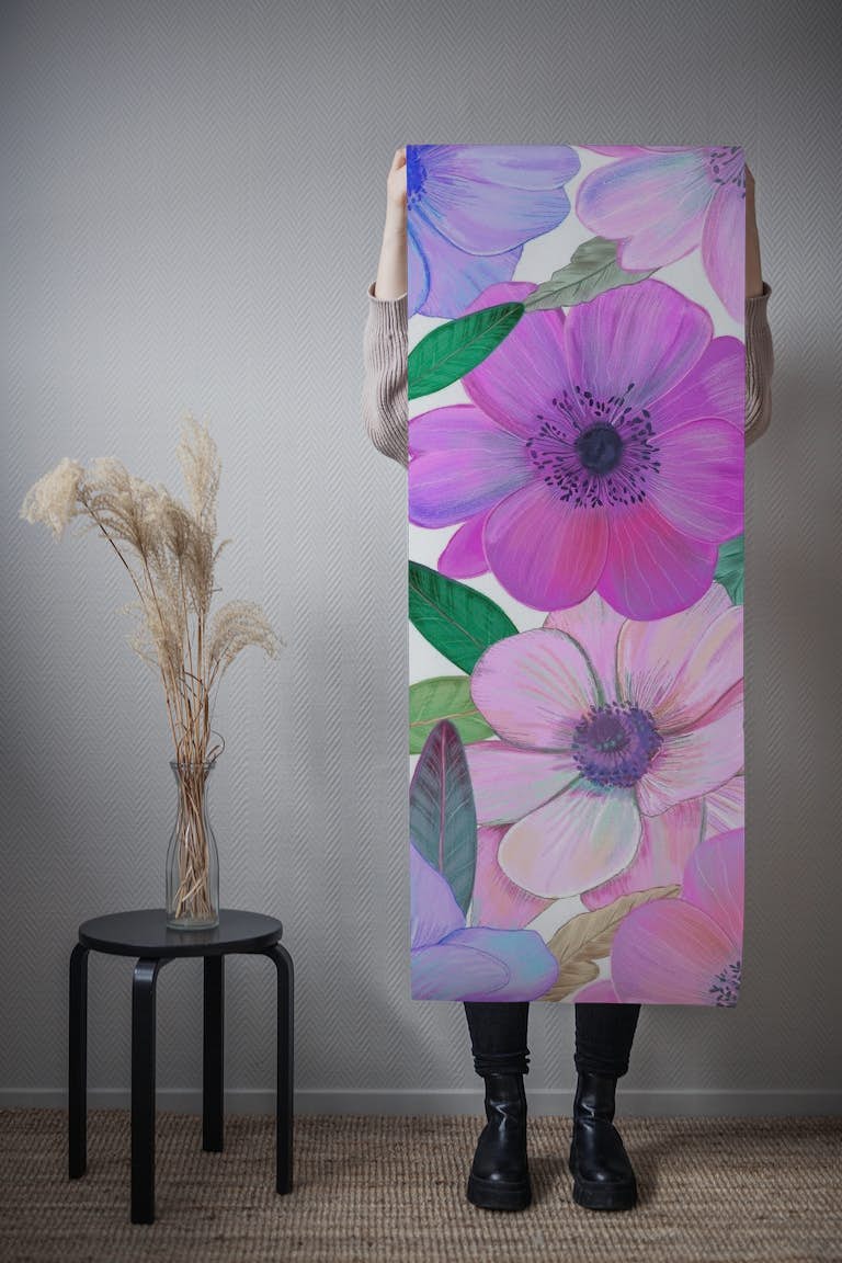 Hand drawn anemones behang roll