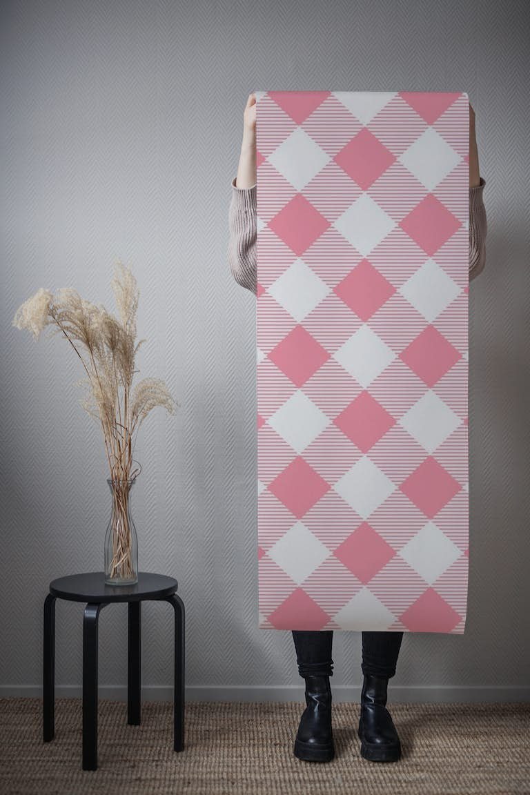 Gingham pink white baby girl papel de parede roll