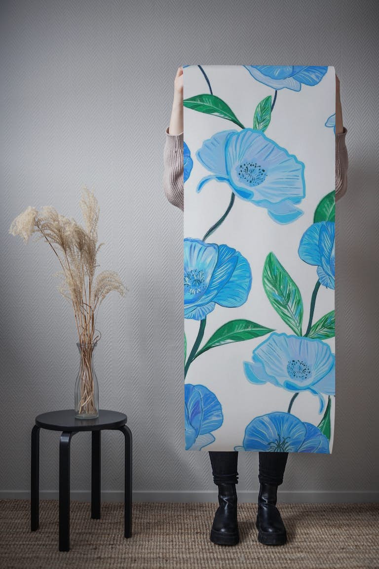 Blue Poppies tapet roll