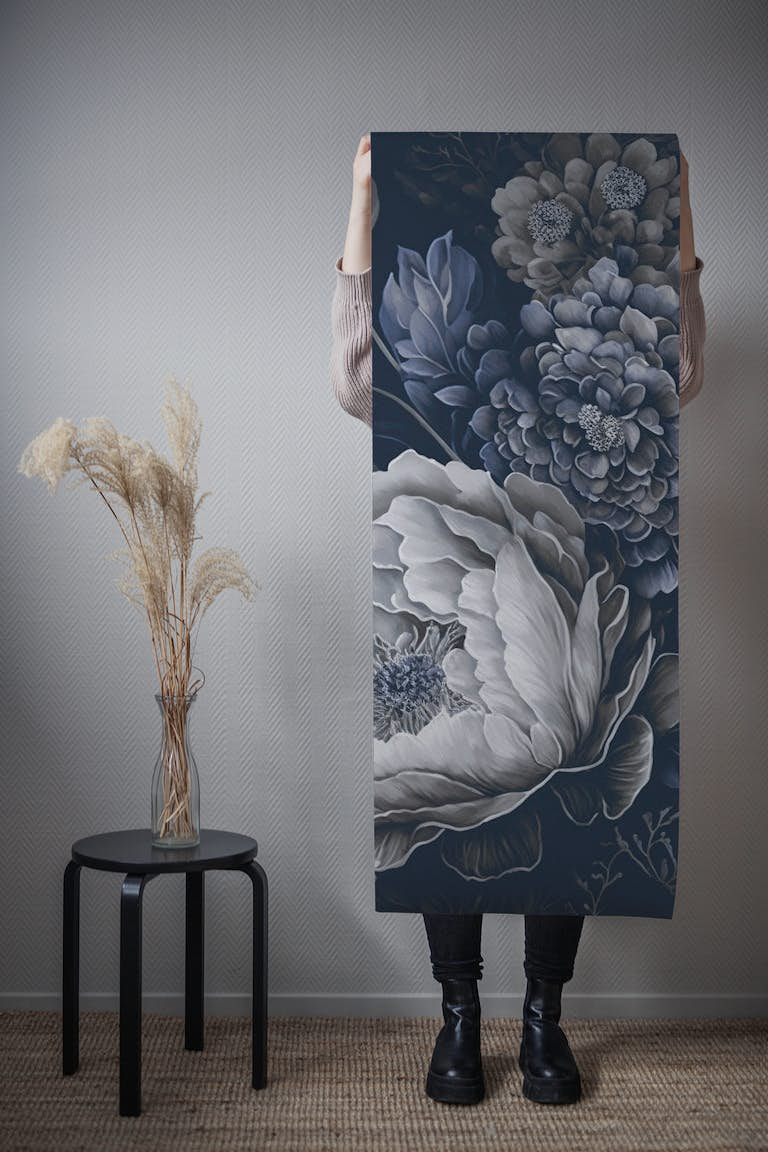Blue Baroque Large Floral tapete roll