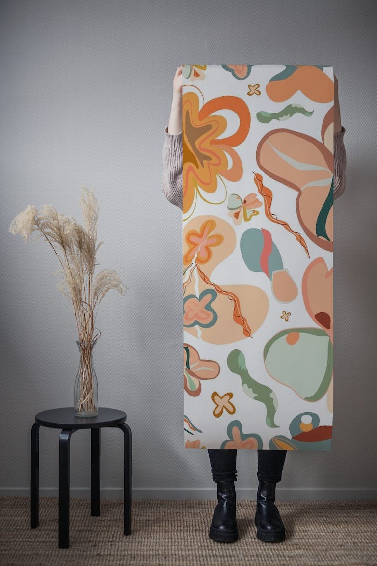 Terra cotta abstract floral tapetit roll
