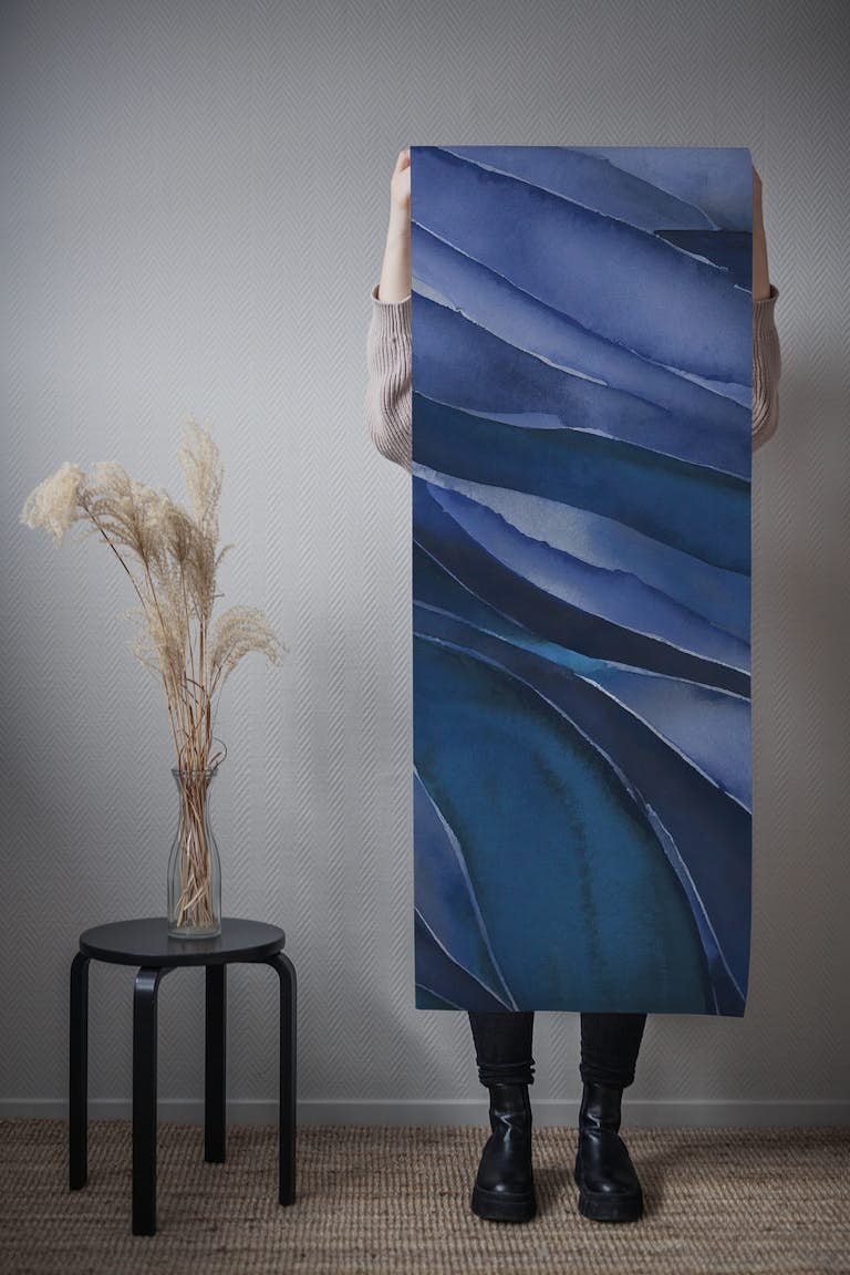 Blue Wavy Abstract Watercolor tapeta roll