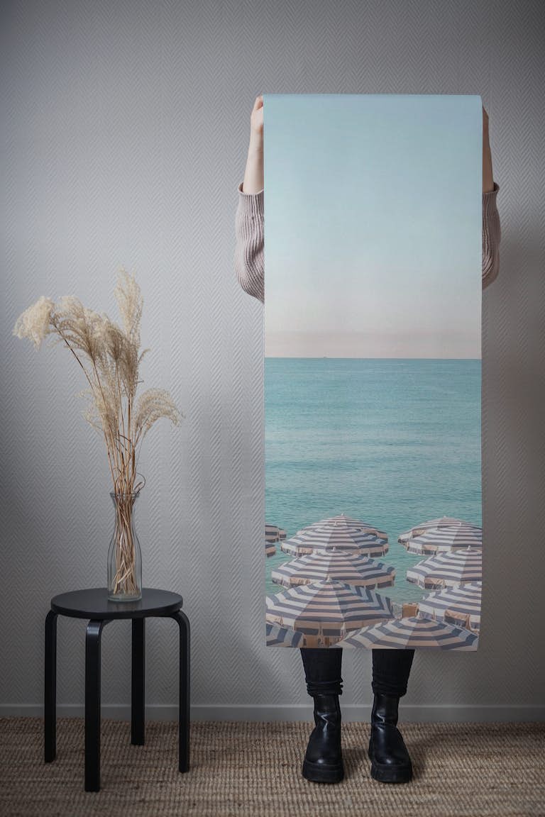 Striped Beach Umbrella Riviera wallpaper roll