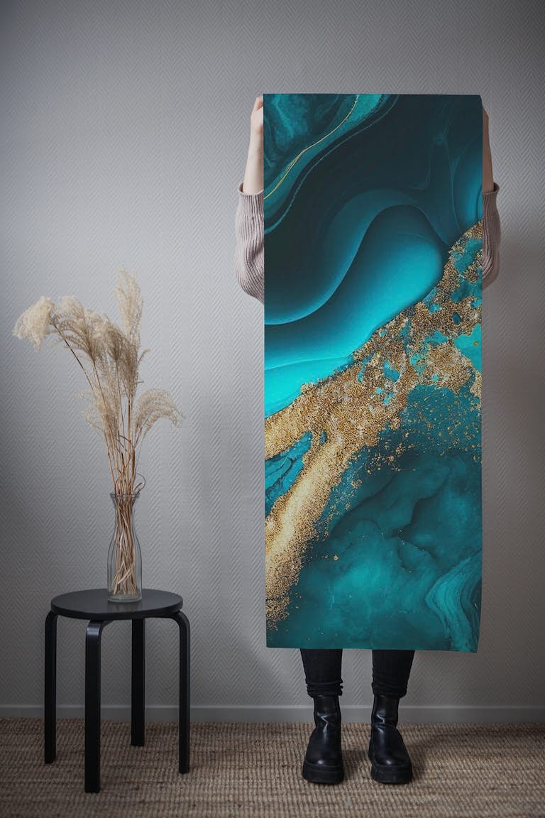 Fancy Faux Marble Teal Gold 2 ταπετσαρία roll