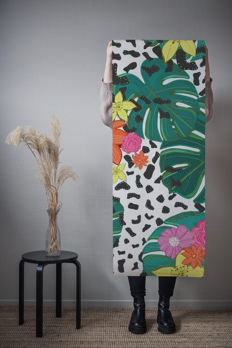 Shining leopard tropical wallpaper roll