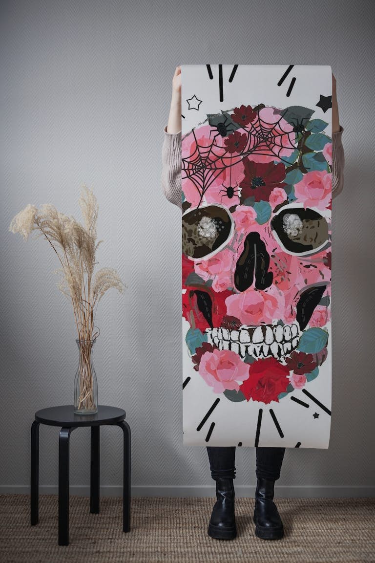 Made of skull with roses papel pintado roll