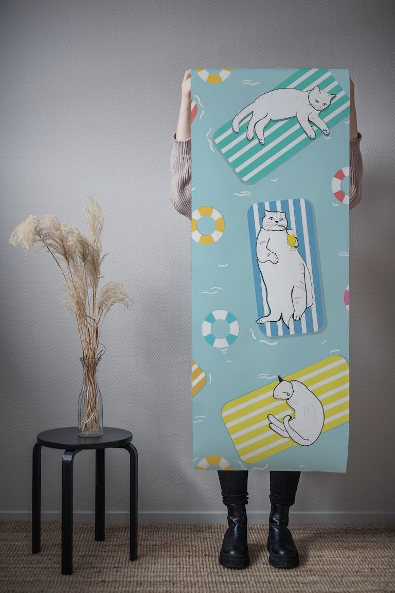 Hand drawn funny cats behang roll