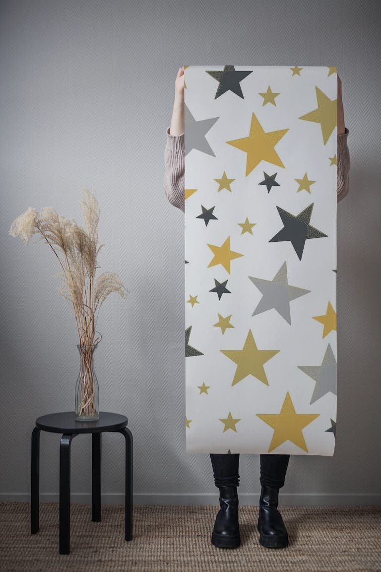 Shining golden and silver star behang roll