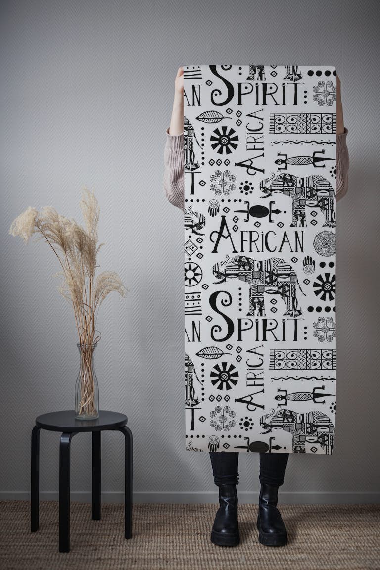 Black White Elephant Africa papel pintado roll