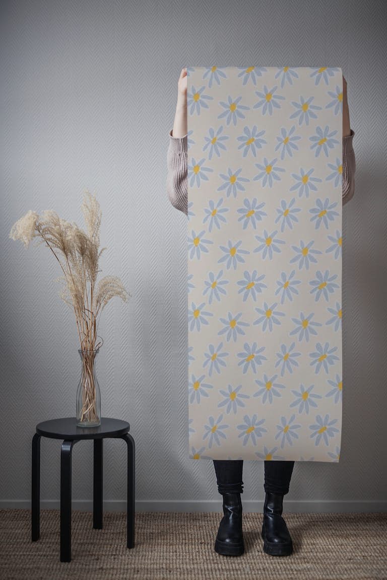 Flowers beige and blue behang roll
