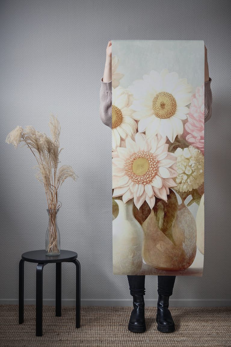 Vintage summer flowers pastel wallpaper roll
