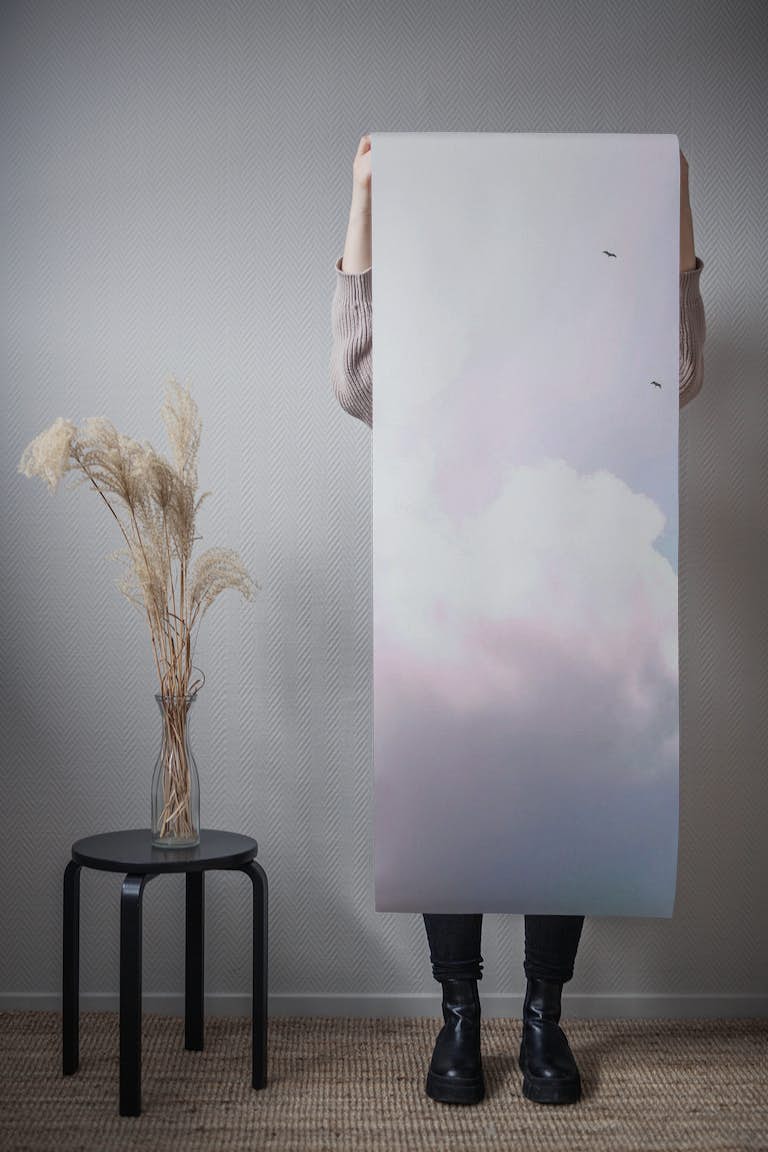 Pastel Cloudy Sky and Birds papel pintado roll