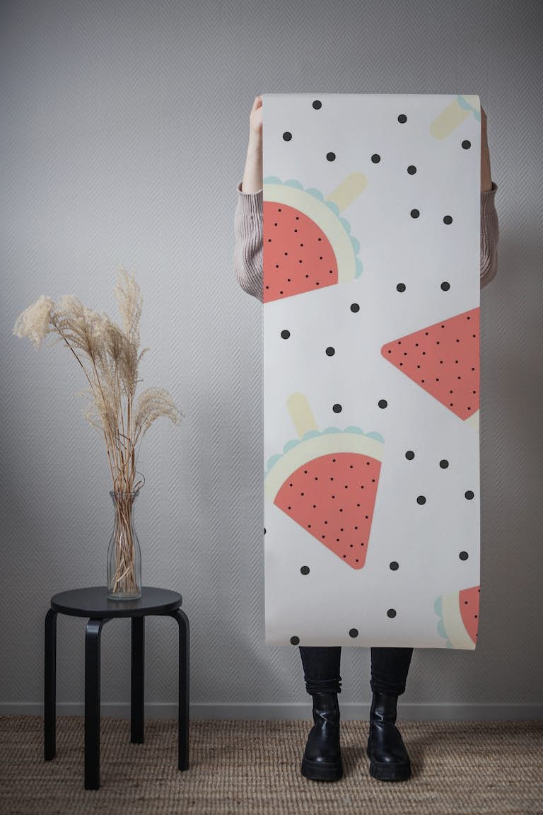 Watermelon Popsicles Dot Black wallpaper roll