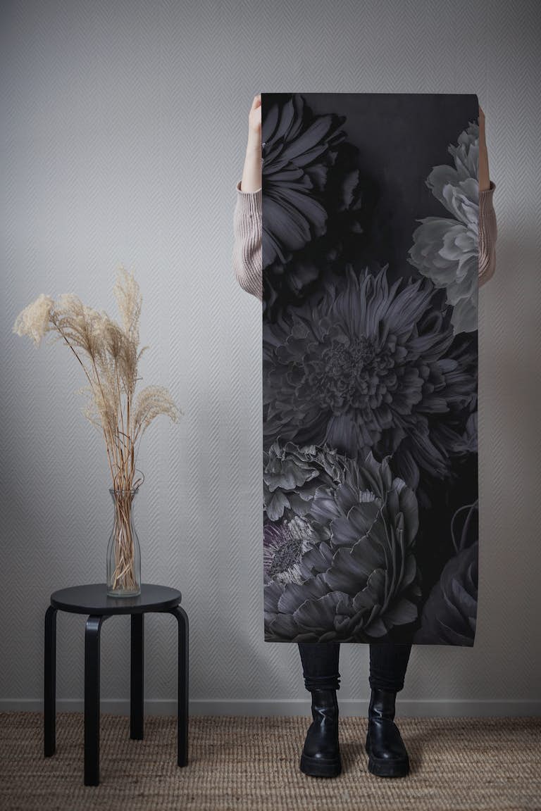 Dark Grey Moody Flowers wallpaper roll