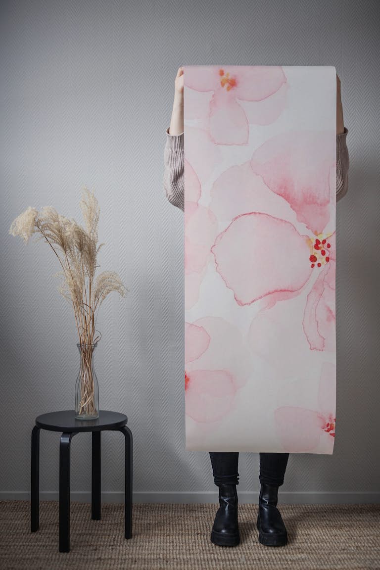 Pink Watercolor Floral behang roll