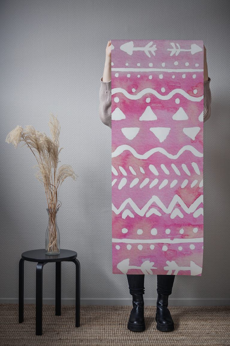 Boho tribal pattern pink carta da parati roll