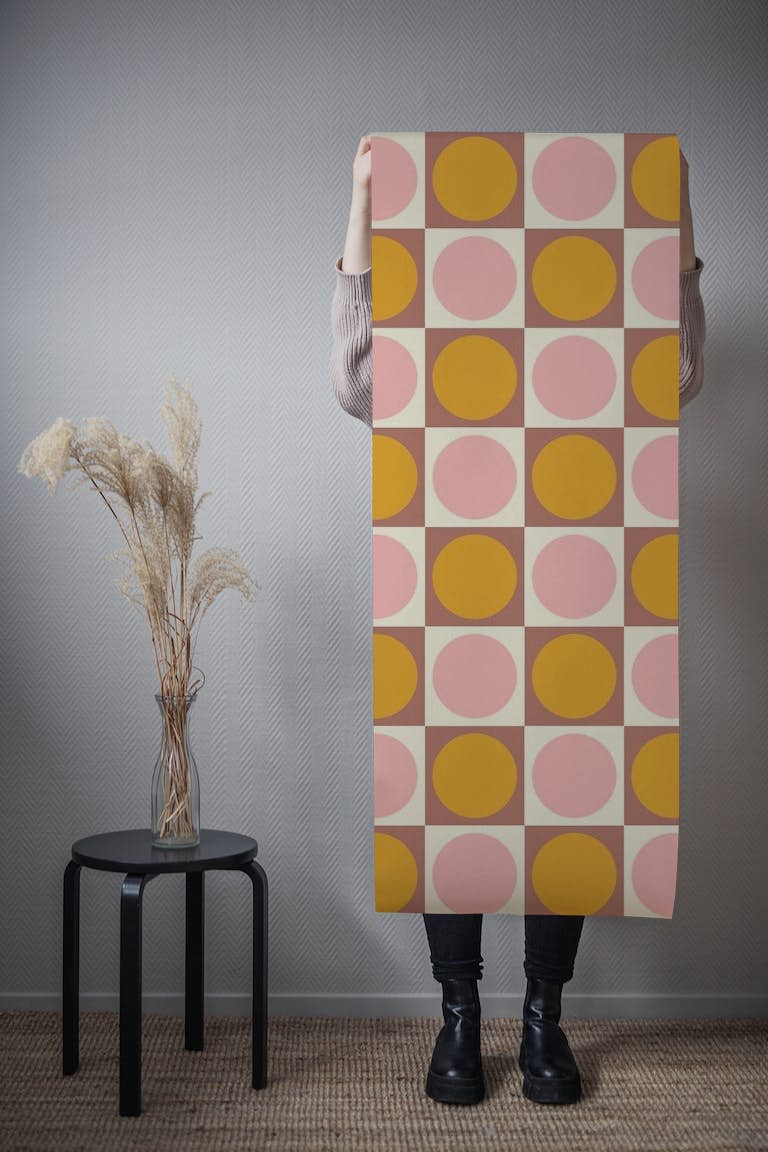 Pink and Yellow Checkerboard behang roll