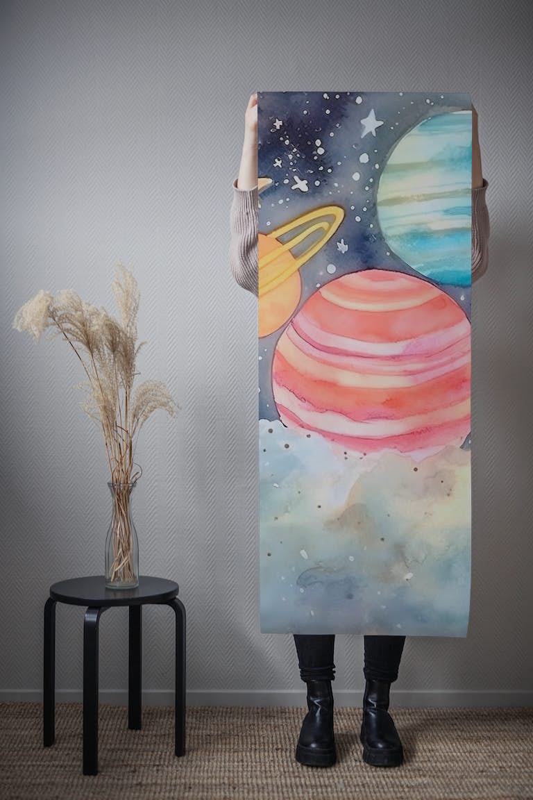 Watercolor Planets behang roll