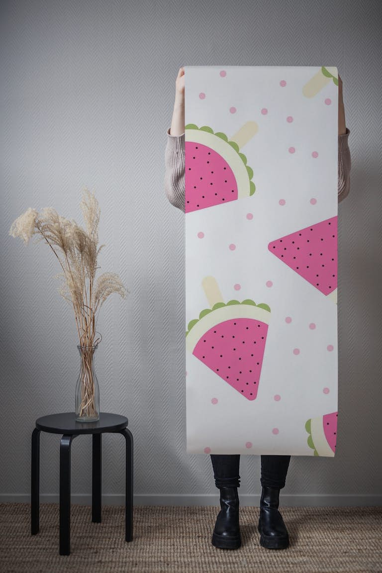 Watermelon Popsicles Dots Pink wallpaper roll