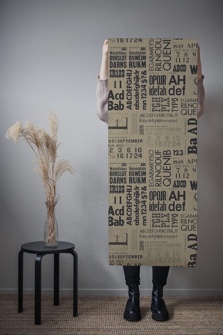 Old Print Typography Brown papel de parede roll