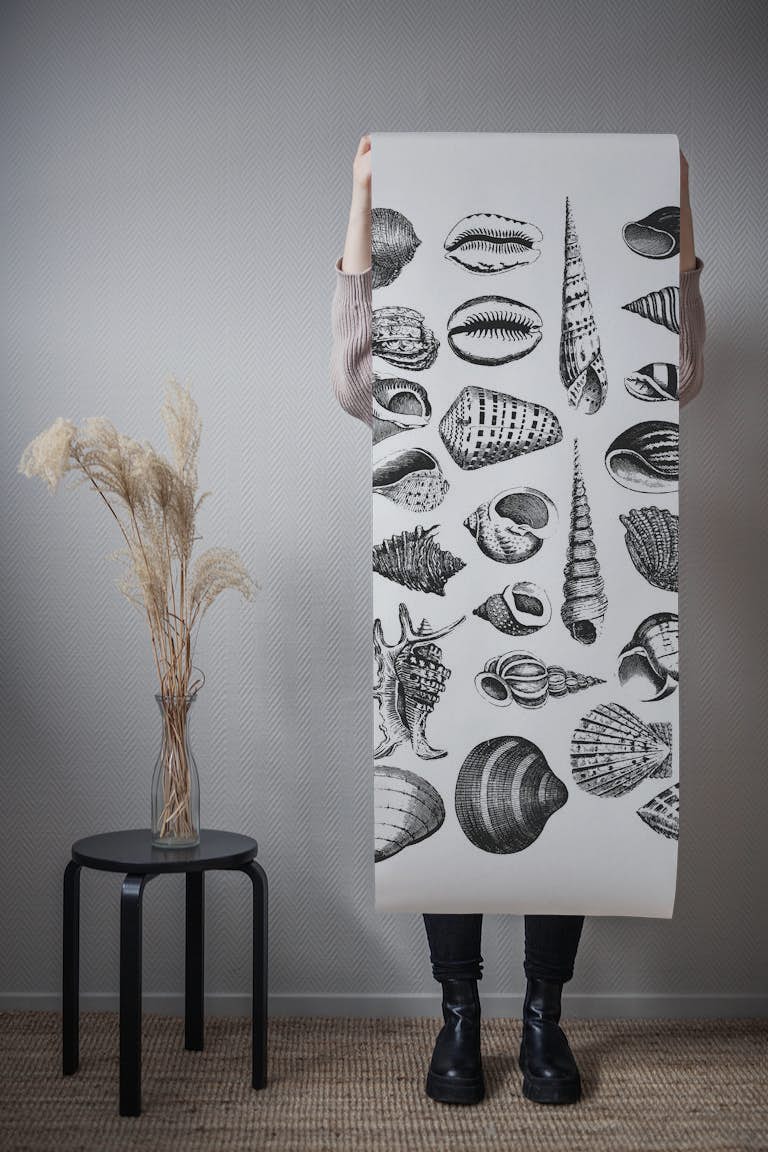 Black And White Seashells wallpaper roll