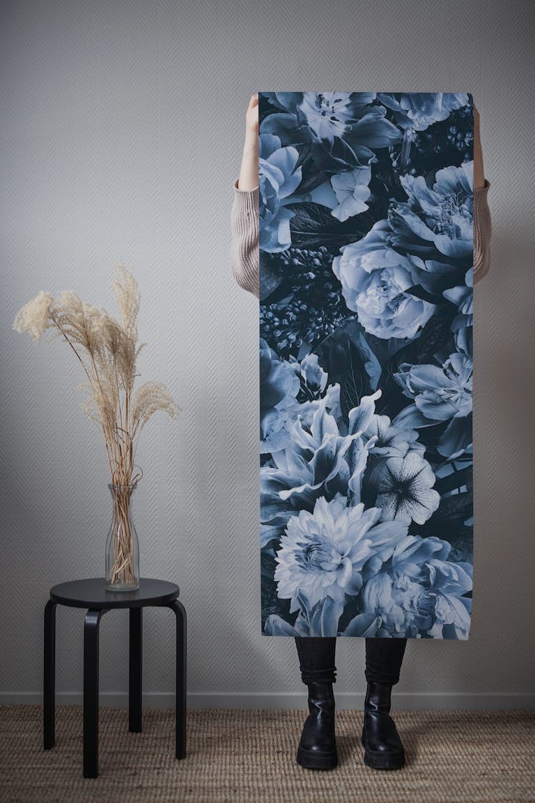 Floral Baroque Opulence Blue tapet roll
