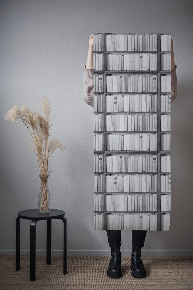 Black and white bookshelf tapetit roll
