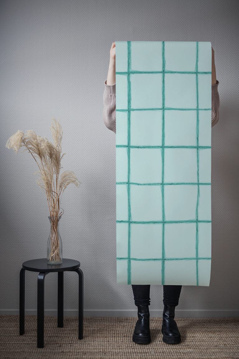 Watercolor Check in Mint tapeta roll
