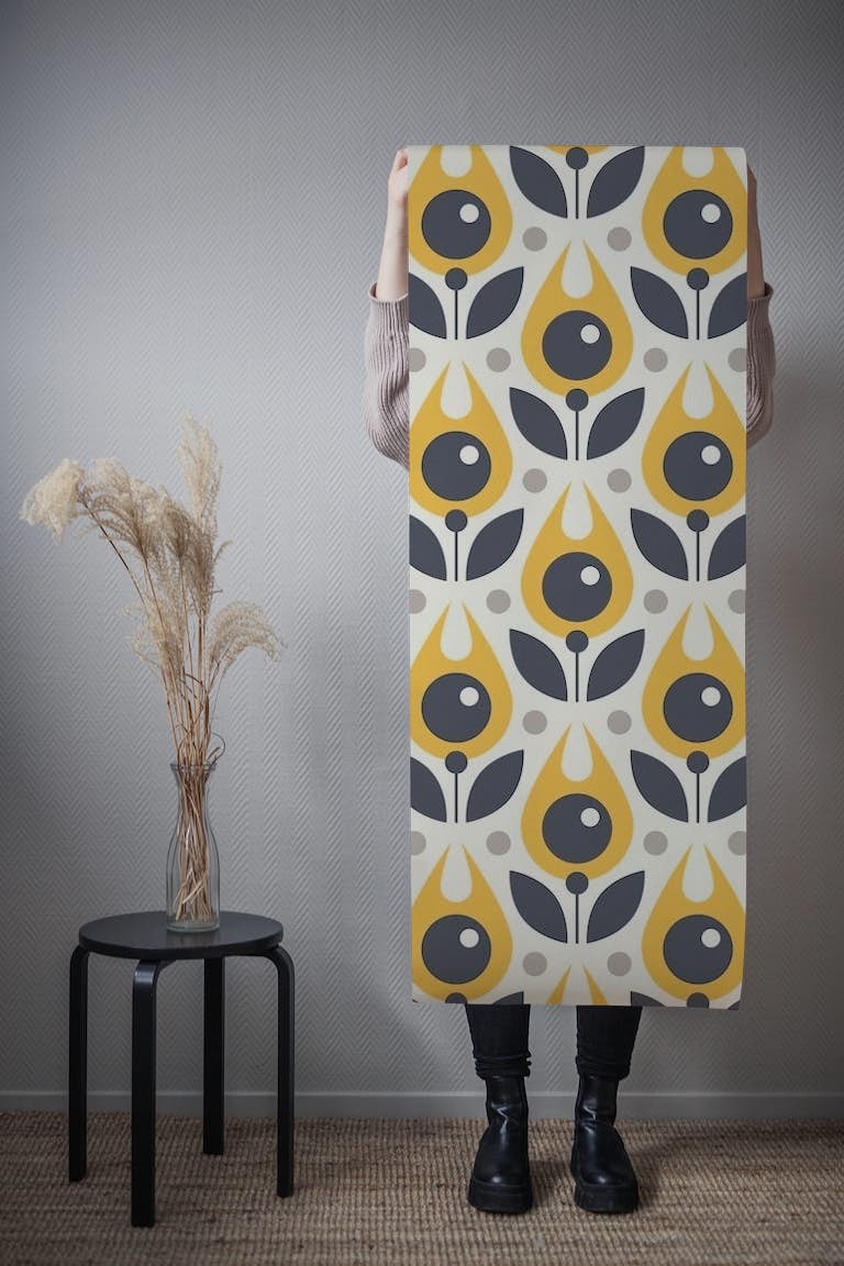 1072 Abstract yellow flowers papel pintado roll