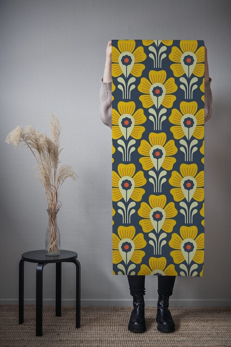 2124 Yellow retro flowers wallpaper roll