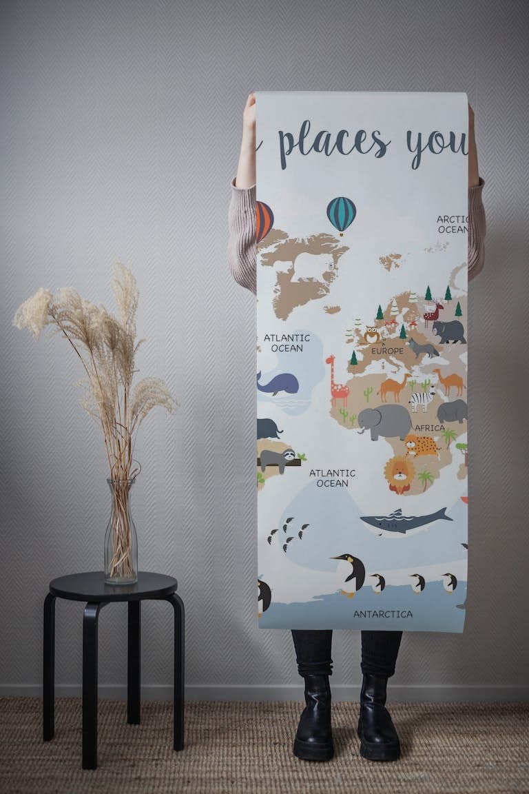 Playroom Map with Animals wallpaper roll