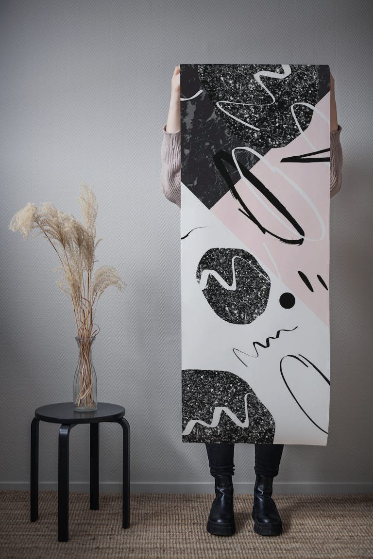 Black Marble Blush Abstract 1 behang roll